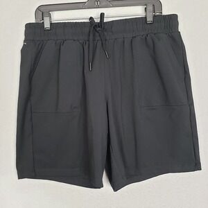 Mondetta Size L Drawstring Waist Casual Shorts Solid Black Longline Comfy Casual